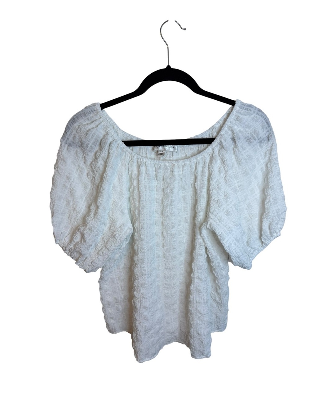 Catherine Malandrino White Short Puff Sleeve Gauze Coastal Blouse